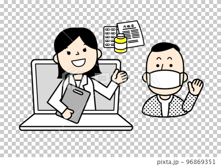 人物　シンプルイラスト　オンライン診療 96869351