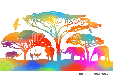African colorful animals. African landscape. Vector illustration 96870631