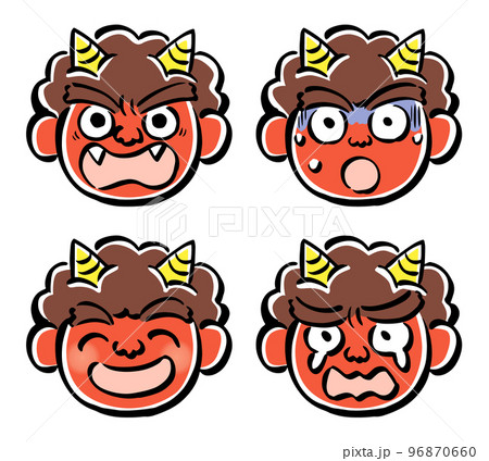 赤鬼の表情4パターンセット（威嚇・恐怖・笑顔・泣き顔） 96870660