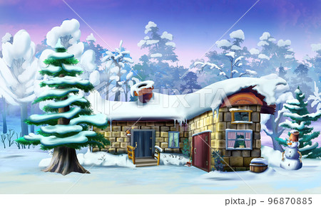 Big Spruce Near a Fabulous House in a Winter Forest Big Spruce Near a Fabulous House in a Winter Forest 96870885