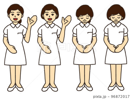 ご案内をする女性の看護師のイラストセット　白　全身 96872017