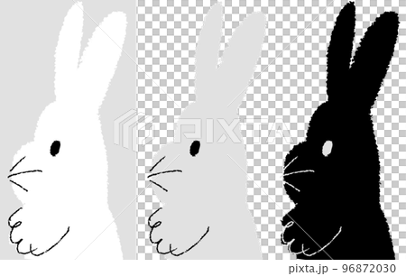 ざくっと描いた三色のうさぎさんの横顔　ベクターで色変え自由！ 96872030