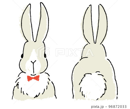 蝶ネクタイのうさぎさん 正面とおしりがカワイイ後ろ姿のイラスト素材