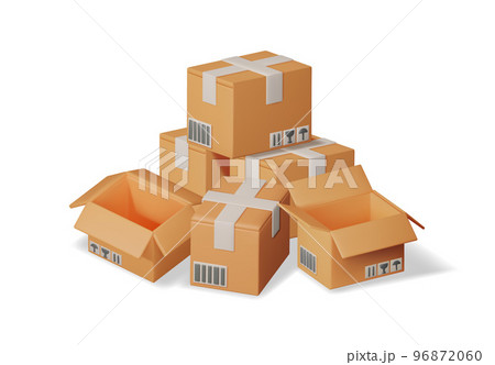 3D Stack of Cardboard Boxes Isolated. 3D Stack of Cardboard Boxes Isolated. 96872060