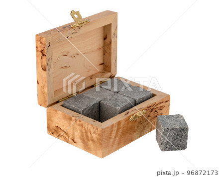 Empty Open wooden jewelry box with velvet lining and vintage accessories and Clipping Pathon white background. used for storing small things, Luxury packaging for anything. 96872173