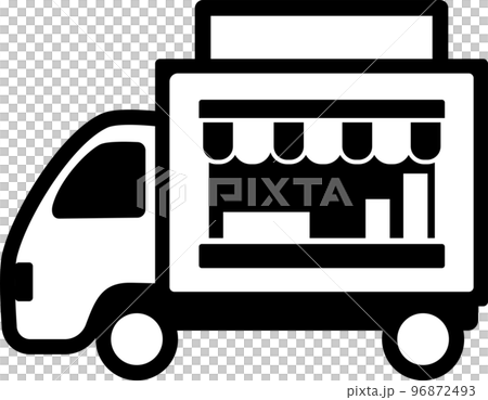 キッチンカーのシンプルなモノクロイラスト 96872493