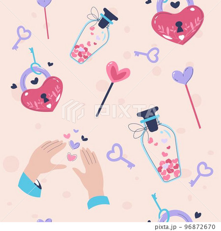 Saint Valentines day, heart locks and keys pattern 96872670