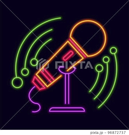 Neon sign of karaoke club, glowing microphone Neon sign of karaoke club, glowing microphone 96872737