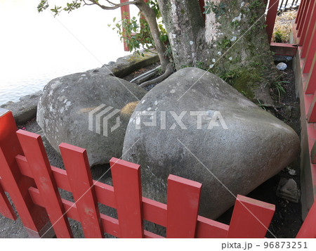 鶴岡八幡宮境内の旗上弁財天社にある政子石 鶴岡八幡宮境内の旗上弁財天社にある政子石 96873251