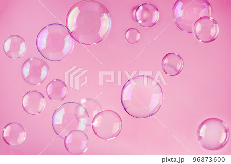 Abstract beautiful viva magenta soap bubbles background. Pink soap bubbles wallpaper. 96873600