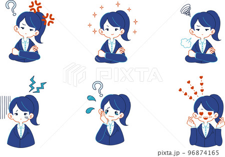 スーツを着た人の様々な表情のイラストセット 96874165