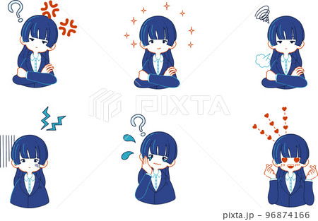 スーツを着た人の様々な表情のイラストセット 96874166
