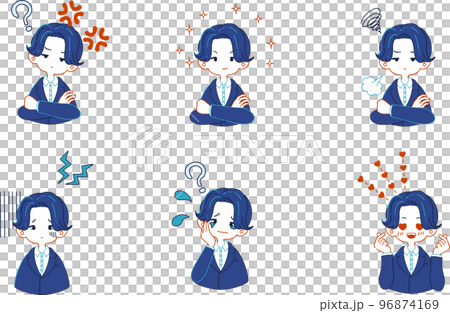 Illustration set of various facial expressions of people wearing suits 96874169