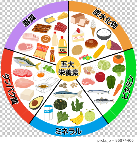 Illustration of the five major nutrients Illustration of the five major nutrients 96874406