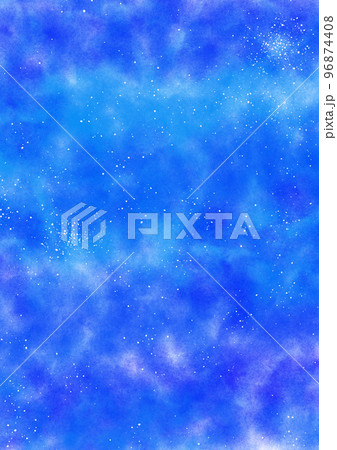 青い水彩の背景に白い絵の具を散らした背景 96874408