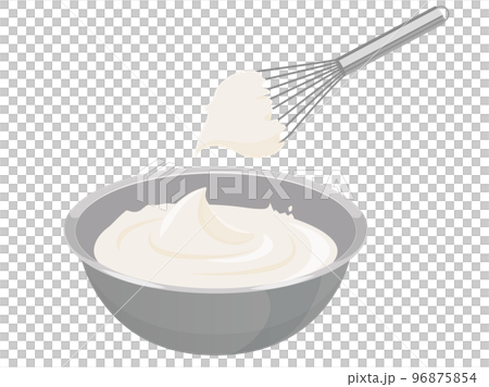 Fresh cream in a bowl and a whisk 96875854