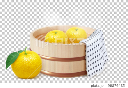 yuzu hot water yuzu hot water winter solstice illustration realistic 96876485