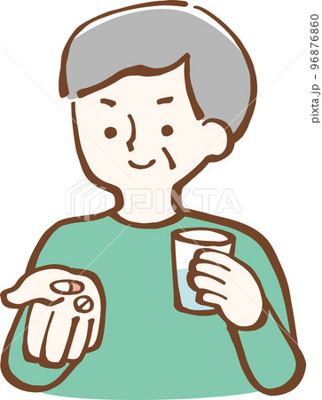 薬を服用するシニア男性　イラスト 96876860
