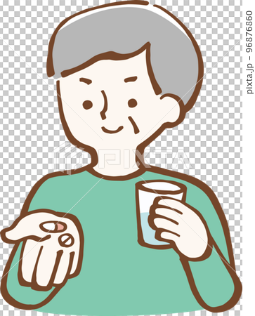 薬を服用するシニア男性　イラスト 96876860