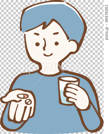 薬を服用する男性　イラスト 96876861