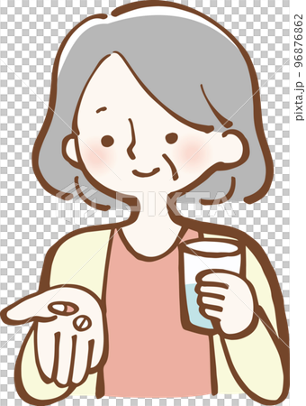 薬を服用するシニア女性　イラスト 96876862