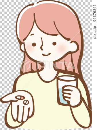 Illustration of a woman taking medicine Illustration of a woman taking medicine 96876863