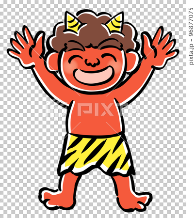 一個微笑的紅色惡魔通過張開雙手錶達喜悅的插圖 96877075