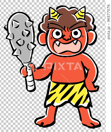 棍棒を持って威嚇する赤鬼のイラストのイラスト素材 [96877076] - PIXTA