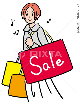 セールでたくさん買い物した若い女性 セールでたくさん買い物した若い女性 96877374