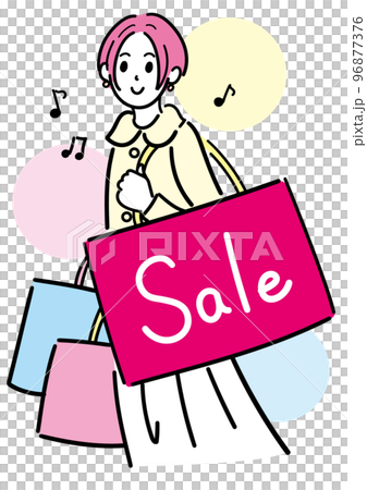 年輕女子在打折時大量購物 年輕女子在打折時大量購物 96877376