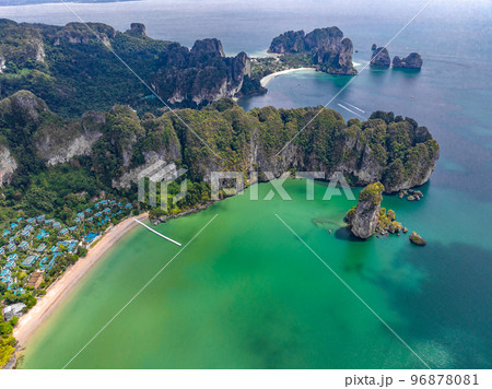 Aerial view of Phra nang Cave or princess Cave Beach in Krabi, Thailand 96878081