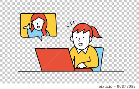 Illustration of a girl watching a video on a computer Illustration of a girl watching a video on a computer 96878082