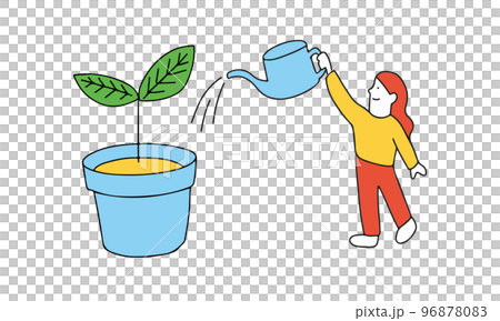 Illustration of a woman growing a big plant Illustration of a woman growing a big plant 96878083