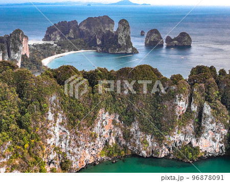Aerial view of Phra nang Cave or princess Cave Beach in Krabi, Thailand 96878091