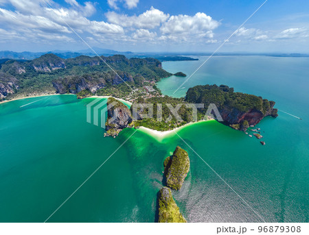 Aerial view of Railay and Phra nang Cave Beach in Krabi, Thailand Aerial view of Railay and Phra nang Cave Beach in Krabi, Thailand 96879308