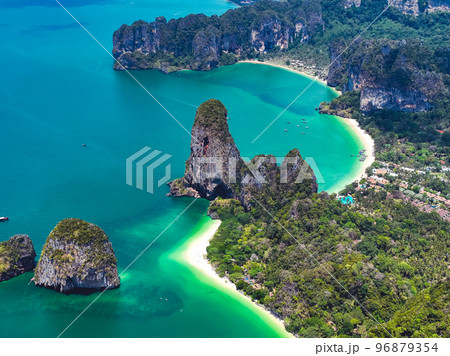 Aerial view of Railay and Phra nang Cave Beach in Krabi, Thailand Aerial view of Railay and Phra nang Cave Beach in Krabi, Thailand 96879354