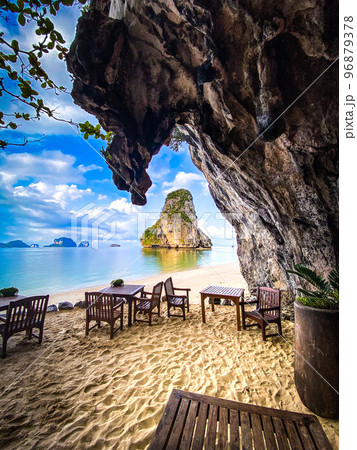 Aerial view of Railay and Phra nang Cave Beach in Krabi, Thailand Aerial view of Railay and Phra nang Cave Beach in Krabi, Thailand 96879378