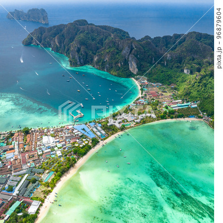Aerial view of Ton Sai Beach in Koh Phi Phi, Krabi Thailand Aerial view of Ton Sai Beach in Koh Phi Phi, Krabi Thailand 96879604