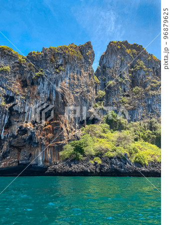 Ton Sai Beach from the long tail boat in Koh Phi Phi, Krabi Thailand Ton Sai Beach from the long tail boat in Koh Phi Phi, Krabi Thailand 96879625