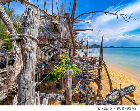 Old wooden pirate boat on the beach in Koh Phayam, Ranong, Thailand Old wooden pirate boat on the beach in Koh Phayam, Ranong, Thailand 96879948