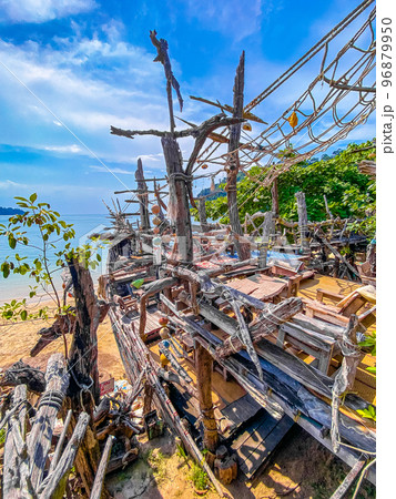 Old wooden pirate boat on the beach in Koh Phayam, Ranong, Thailand 96879950
