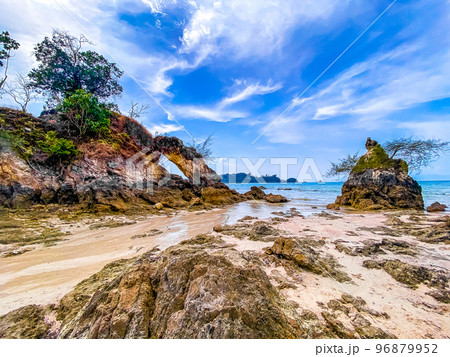 Koh Phayam beach Hin Talu with rock arch formation in Ranong, Thailand. 96879952