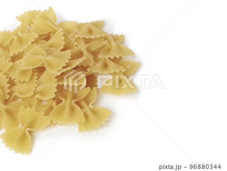 Raw farfalle pasta, Itallian food, close-up, isolated on white 96880344