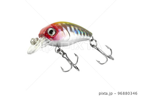 Wobbler isolated on a white background. Fishing lure for fishing. Plastic fish with hooks. Spinning bait. With Clipping Path 96880346