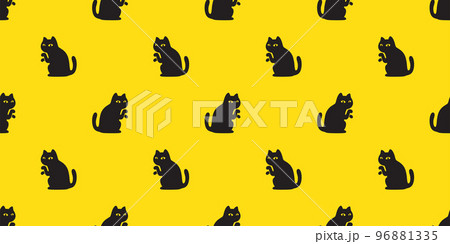 cat seamless pattern black kitten vector calico sitting gift wrapping paper tile background scarf isolated repeat wallpaper cartoon illustration yellow design 96881335
