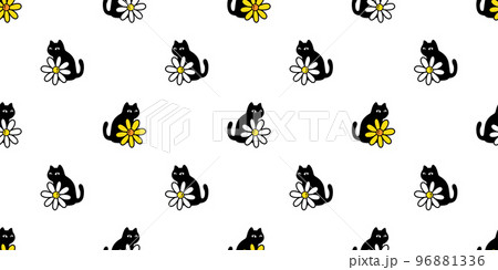 cat seamless pattern flower daisy kitten vector calico tile background gift wrapping paper scarf isolated repeat wallpaper cartoon illustration design 96881336