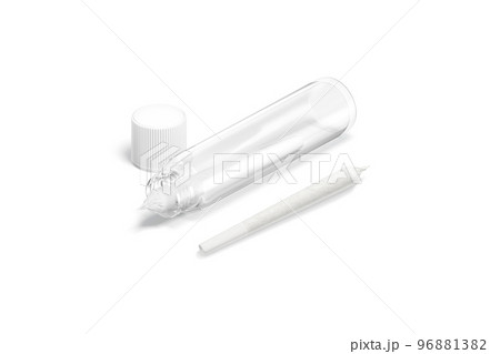Blank white weed joint with plastic tube pack mockup, isolated 96881382