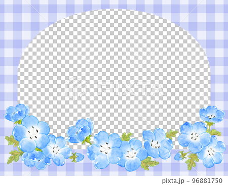 Spring blue nemophila and gingham check pattern watercolor frame material 96881750
