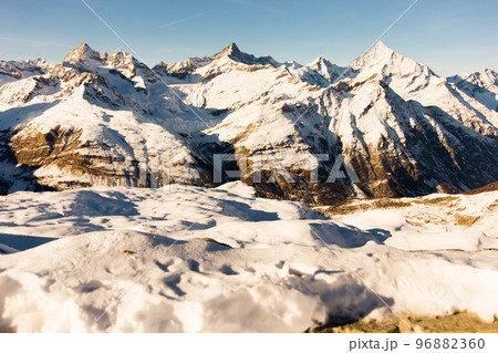 Winter mountain landscape. Snowy mountain during the day in winter. Zermatt, swiss alps 96882360