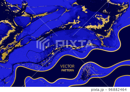 Dark Blue Waves and Swirls with Golden Layers Vector Artwork Texture. 96882464
